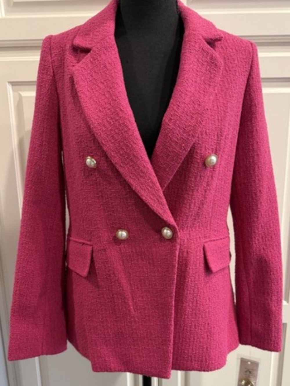 Nanette Lepore Womens 4 Hot Pink Fuchsia Tweed Pearl Button Blazer NWT